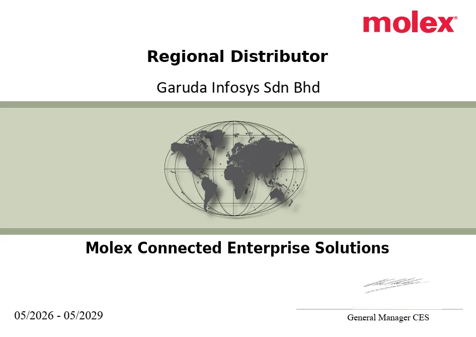 Molex Regional Distributor Certificate